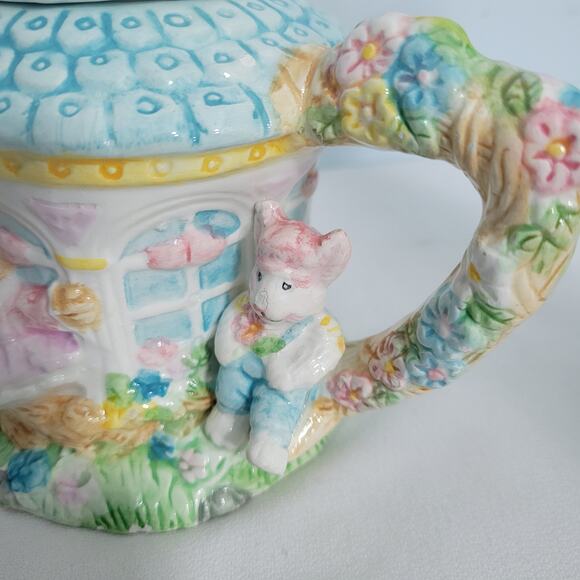 Vintage Mercuries Ceramic Bunny Garden Children Teapot 8.2"x6.3"x4.2"  3426-1B9 - Picture 4 of 7